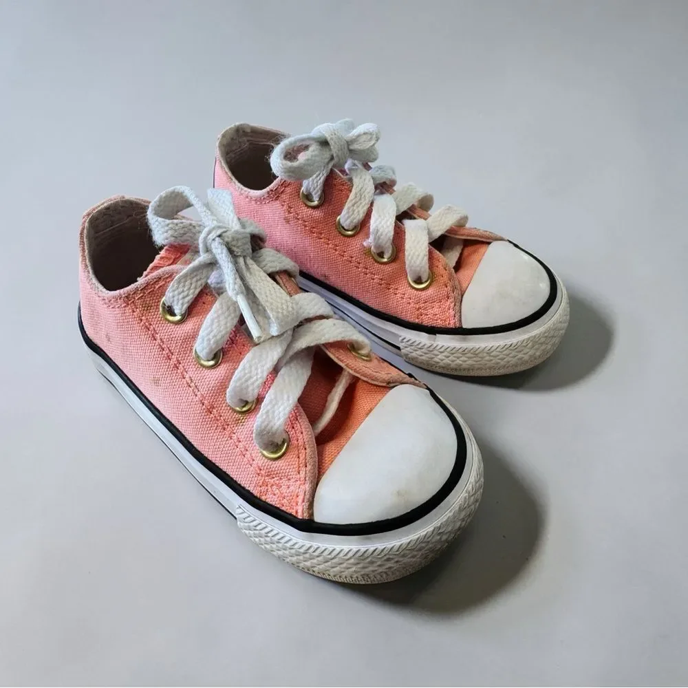Coral/Orange Converse Sneakers with Gold Star Print for Baby